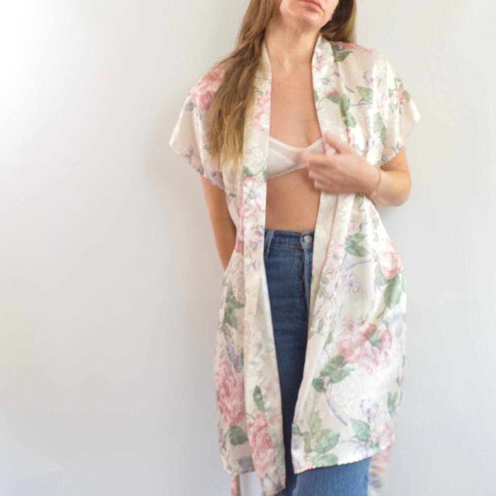 silky floral robe/ beach cover up
